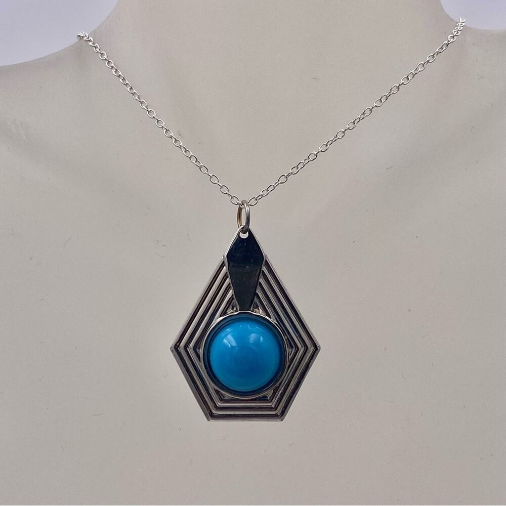 Southwestern Style Geometric Blue Cabochon Pendant - Picture 2 of 10
